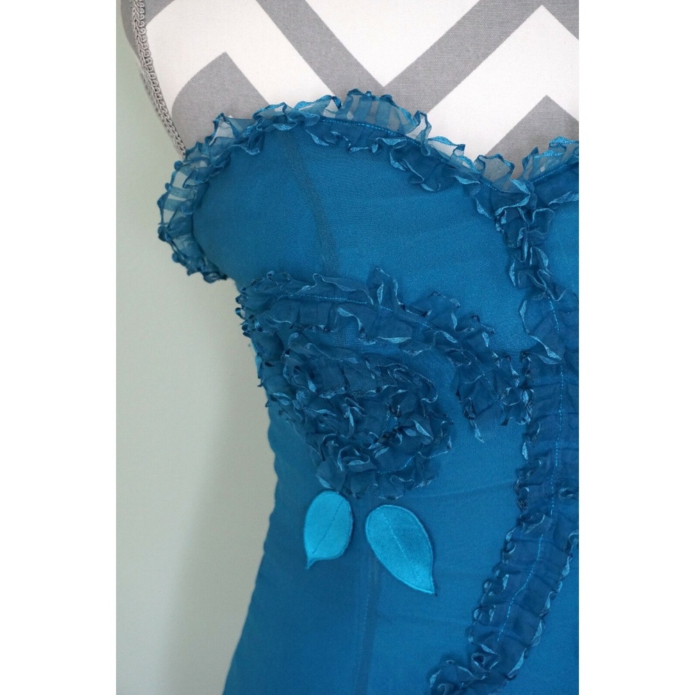 HANNAH S Blue Silk Floral Strapless Prom Dress - Picture 2 of 8